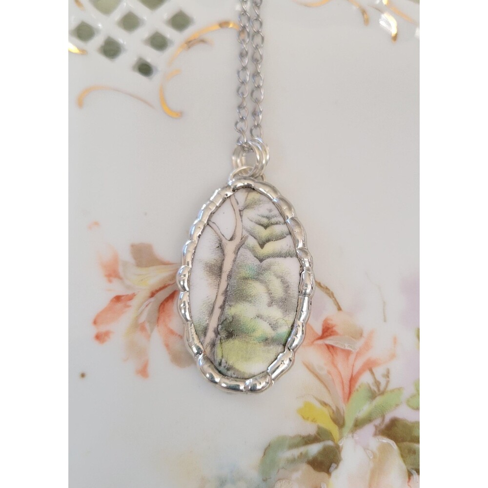 Broken China "Salisbury Primrose Glen" Soldered Pendant Necklace